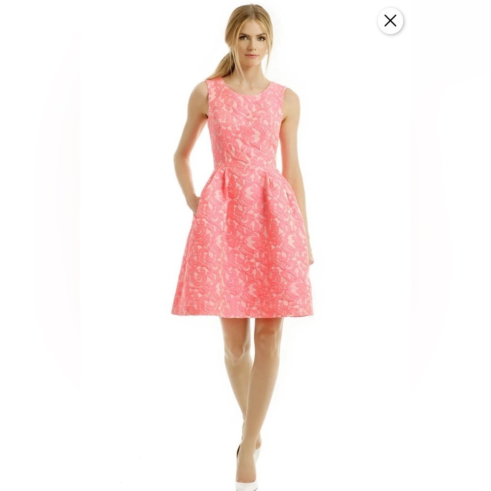 Pink Tartan Willow Kelly Sleeveless Dress 4 Coral Neon Pink Floral Jacquard